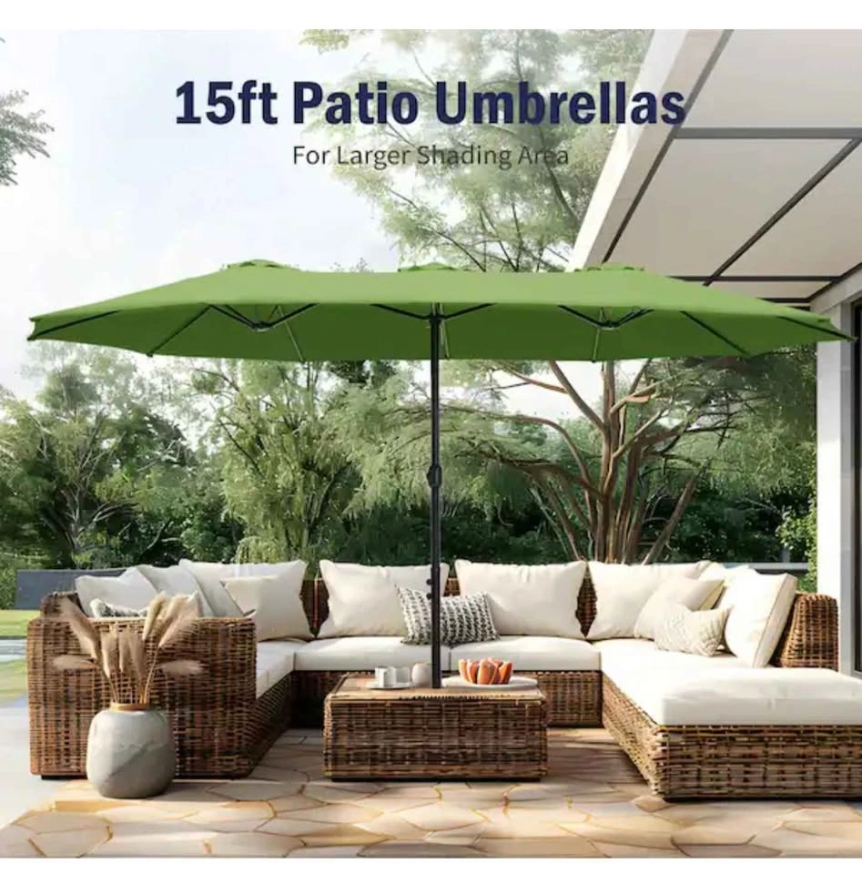 15 ft. Market Patio Umbrella 2-Side in Lime Green with Base - photo 4