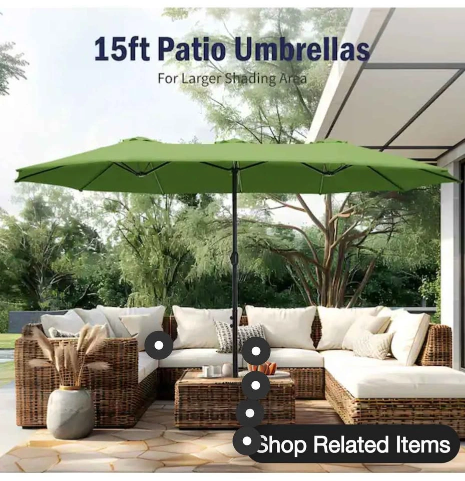 15 ft. Market Patio Umbrella 2-Side in Lime Green with Base - photo 5