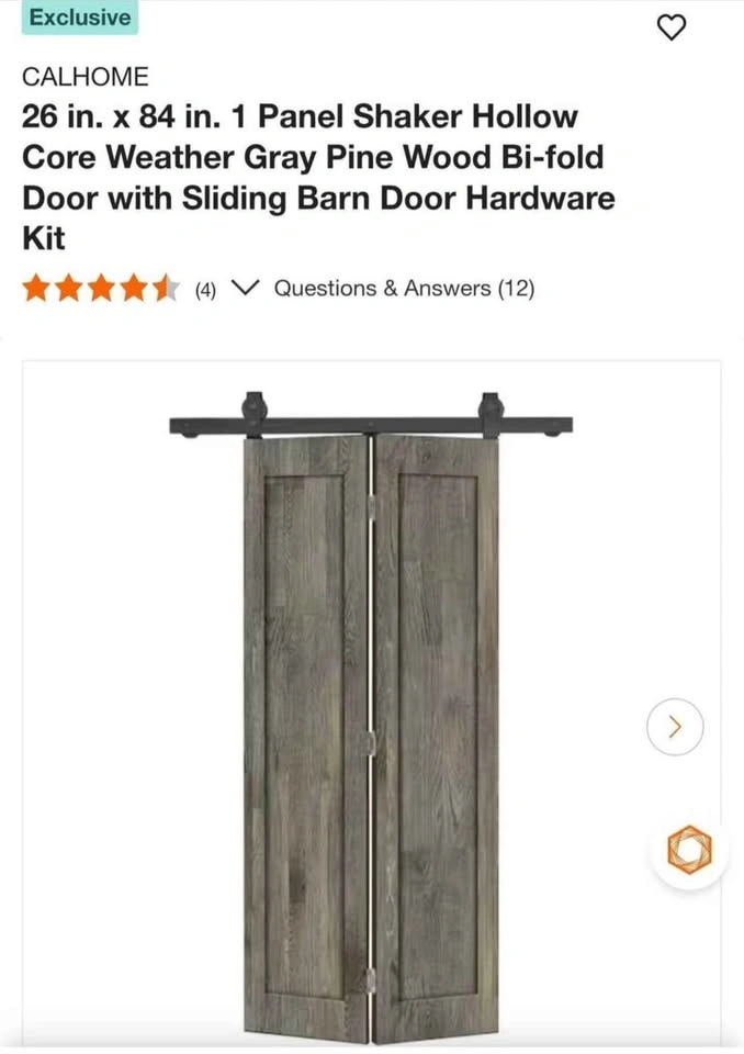 26 in. x 84 in. New Shaker Hollow Core Bi-fold Door - photo 2