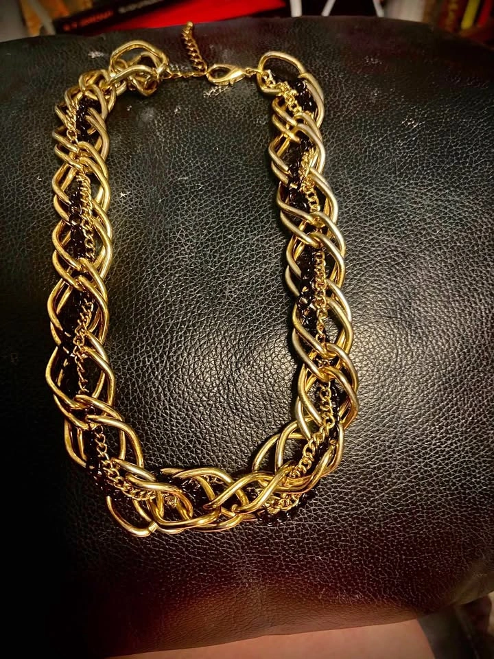 Gold and Black Multi-Strand Chunky Chain Necklace