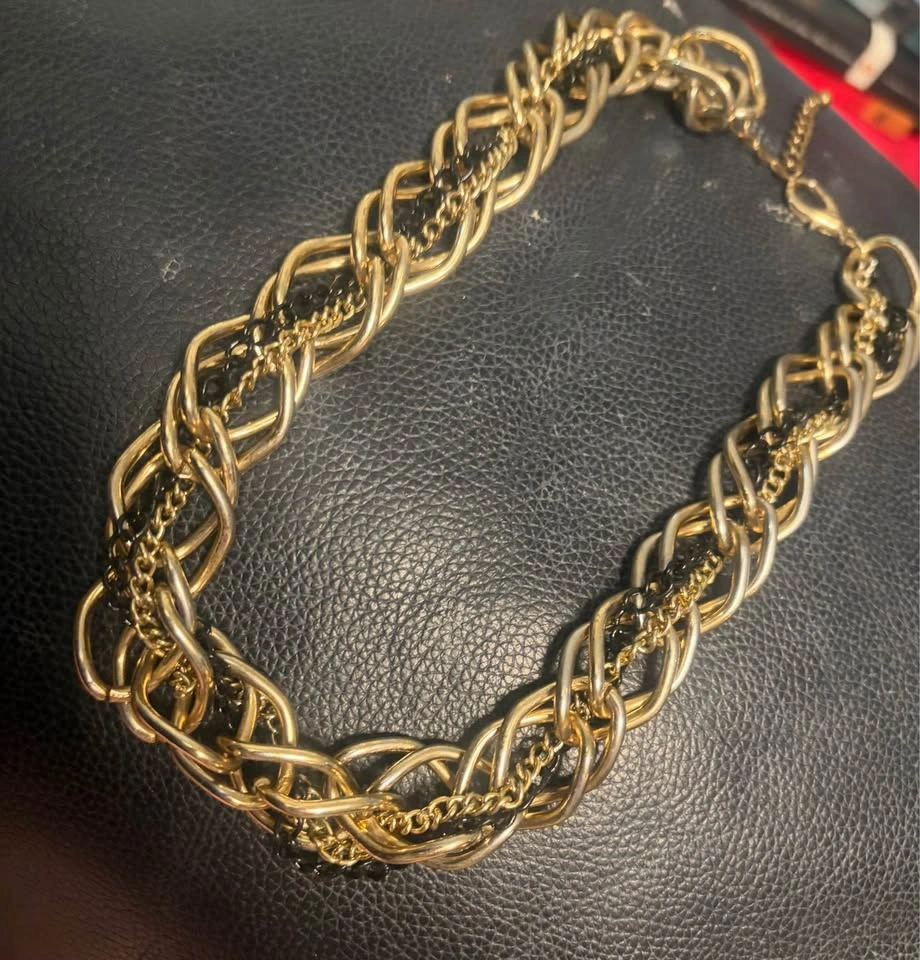 Gold and Black Multi-Strand Chunky Chain Necklace - photo 2