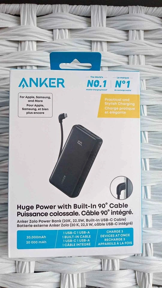 Anker Zolo Power Bank 20K 22.5W with Built-In USB-C Cable