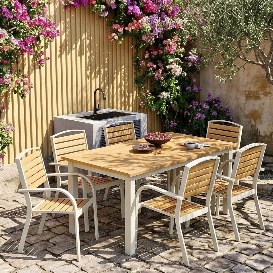 C3177 ODS007 Outdoor Wood-Plastic Patio Table and Chair