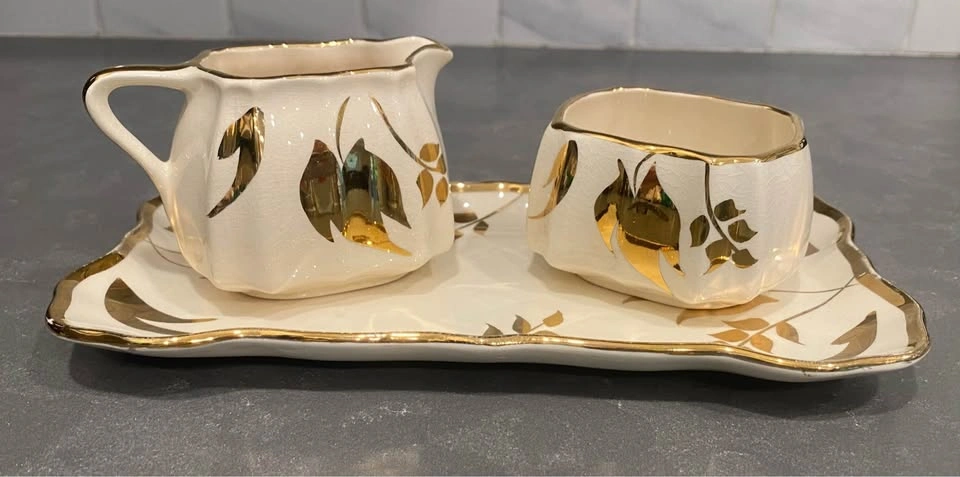 Vintage Lancaster Sandland Gold Luster Creamer, Sugar Bowl & Tra - photo 5