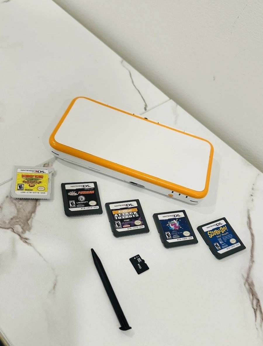 Nintendo New 2DS XL White Orange w/ 5 Games 32GB SD Charger - photo 2