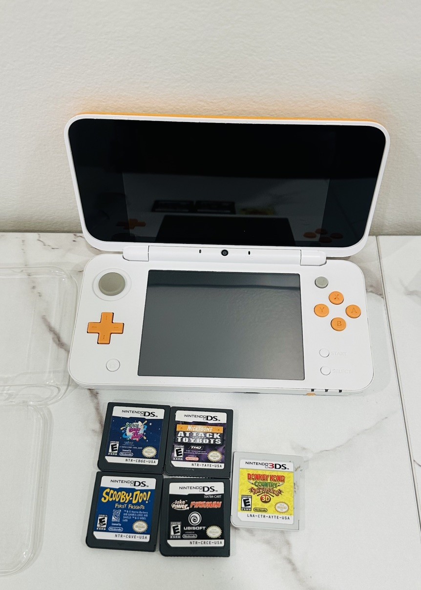 Nintendo New 2DS XL White Orange w/ 5 Games 32GB SD Charger - photo 4