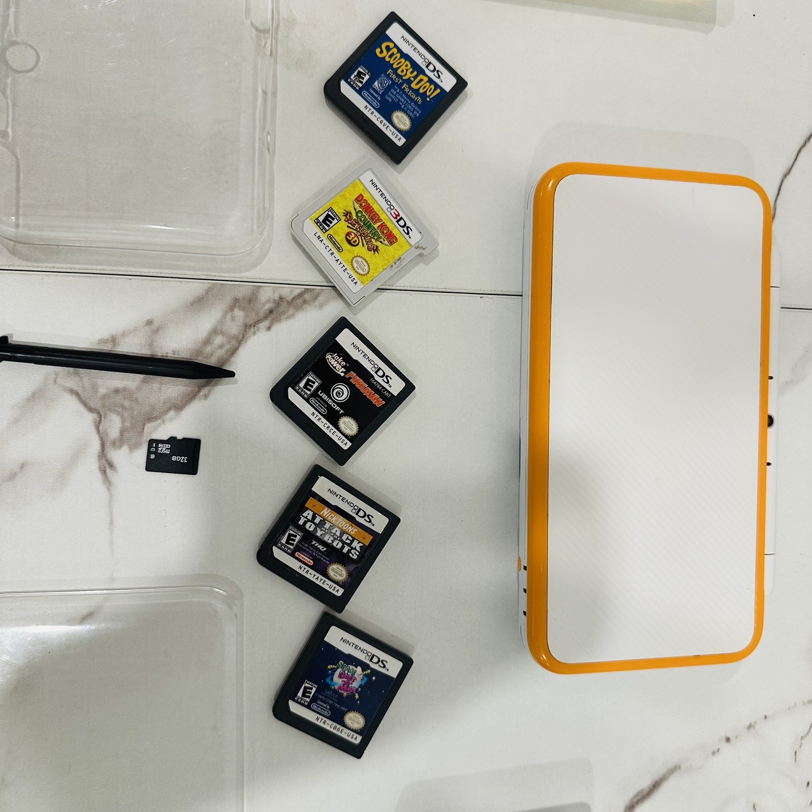 Nintendo New 2DS XL White Orange w/ 5 Games 32GB SD Charger - photo 5