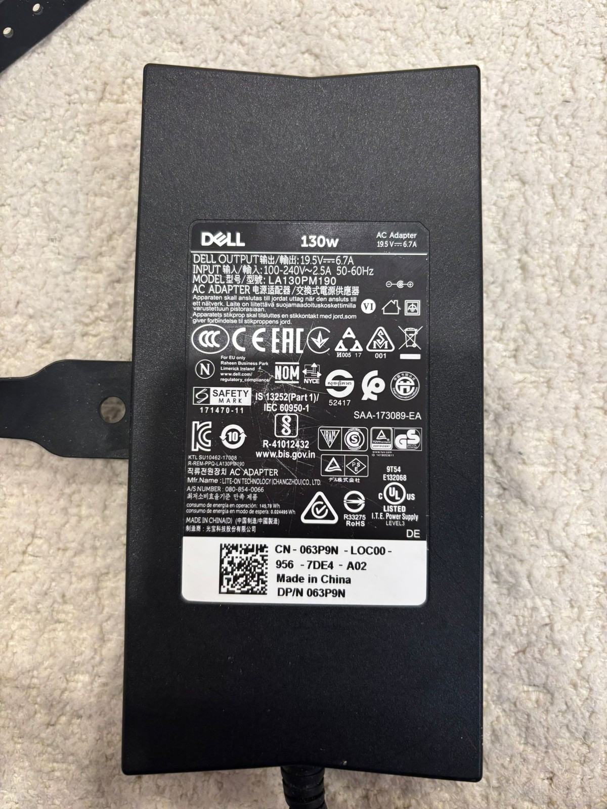 Genuine Dell 130W AC Adapter Charger LA130PM190 19.5V 6.7A