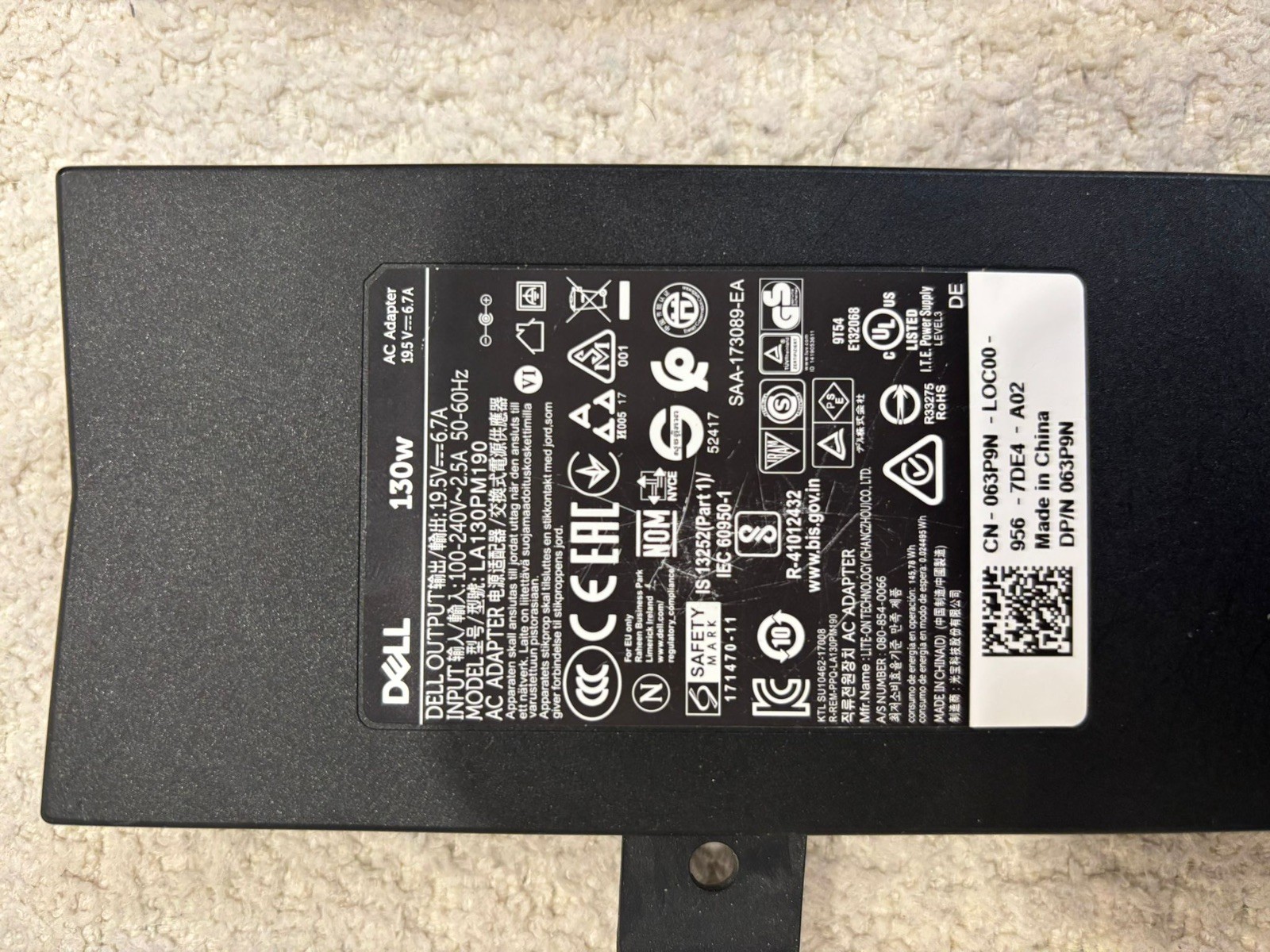 Genuine Dell 130W AC Adapter Charger LA130PM190 19.5V 6.7A - photo 4