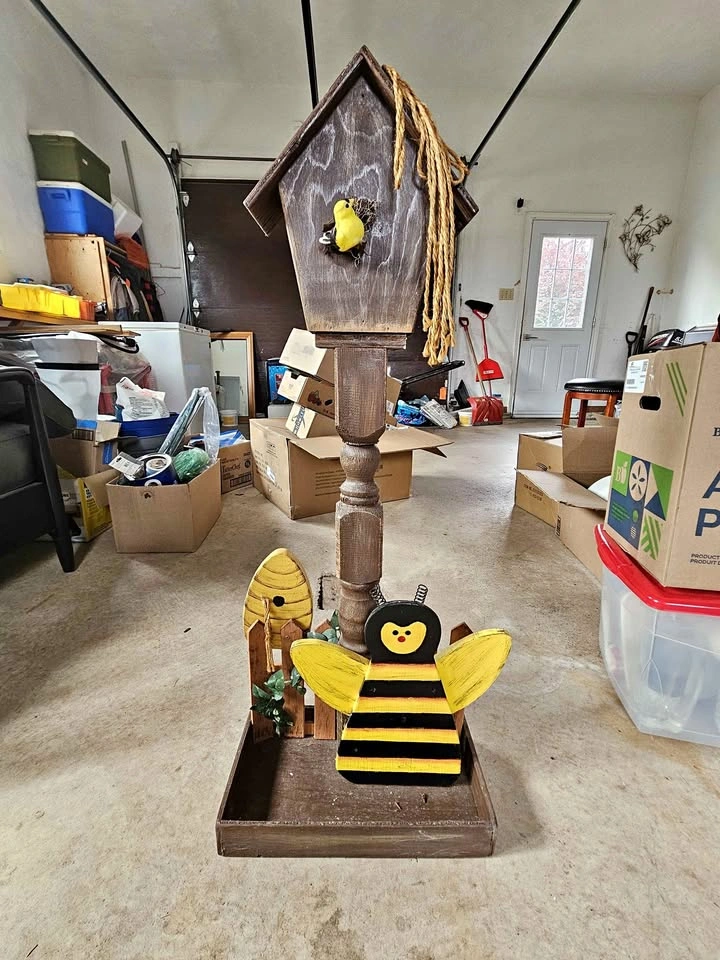 Hand made beehive themed bird house decore