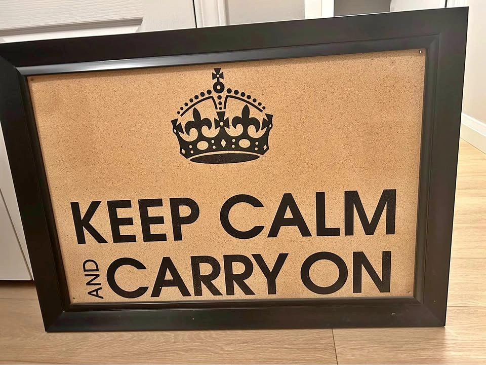 Framed Keep Calm and Carry On Cork Board