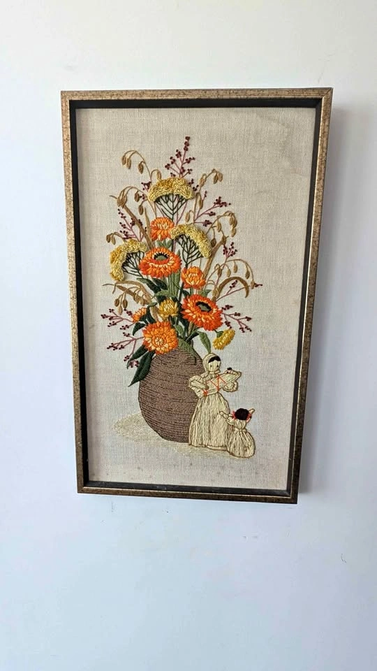 Vintage Embroidery Floral Wall Art