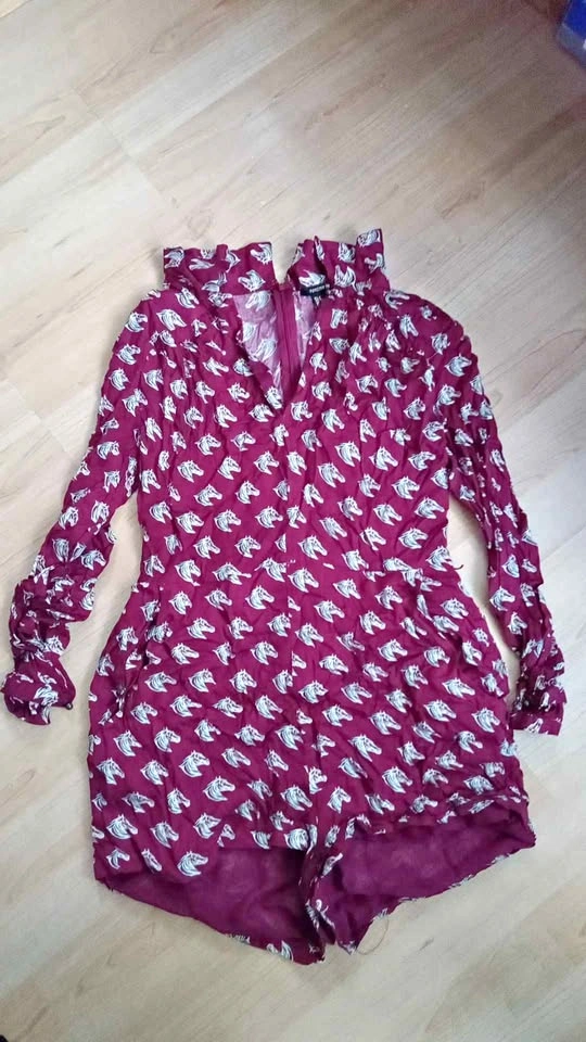 Horse Print Long Sleeve Romper With Pockets