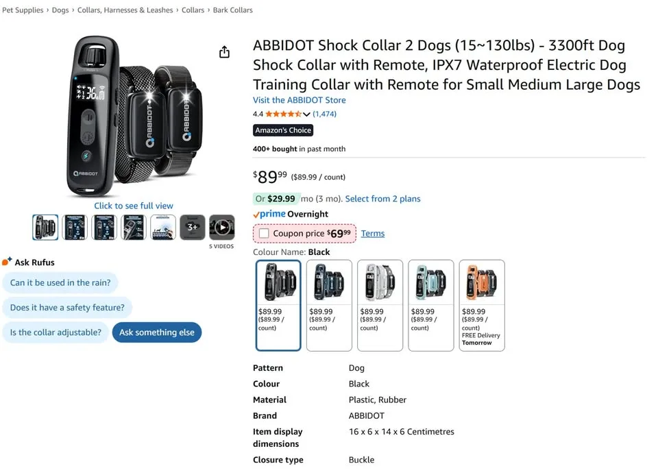 ABBIDOT Shock Collar 2 Dogs (15~130lbs) image indicator(2)