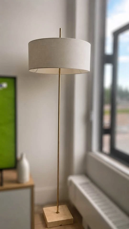 STOCKHOLM 2025 Floor Lamp, White Textile/Brass Plated