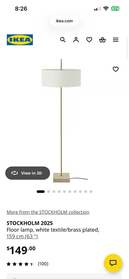 STOCKHOLM 2025 Floor Lamp, White Textile/Brass Plated - photo 2