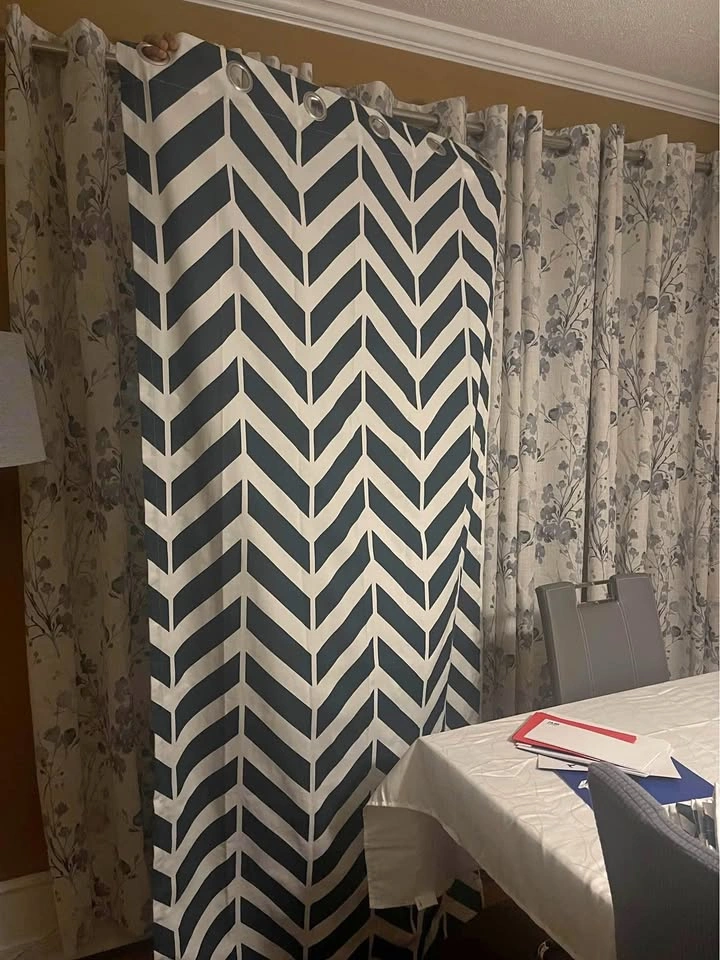 4 brand new chevron blue-white curtains (40x84 inches)