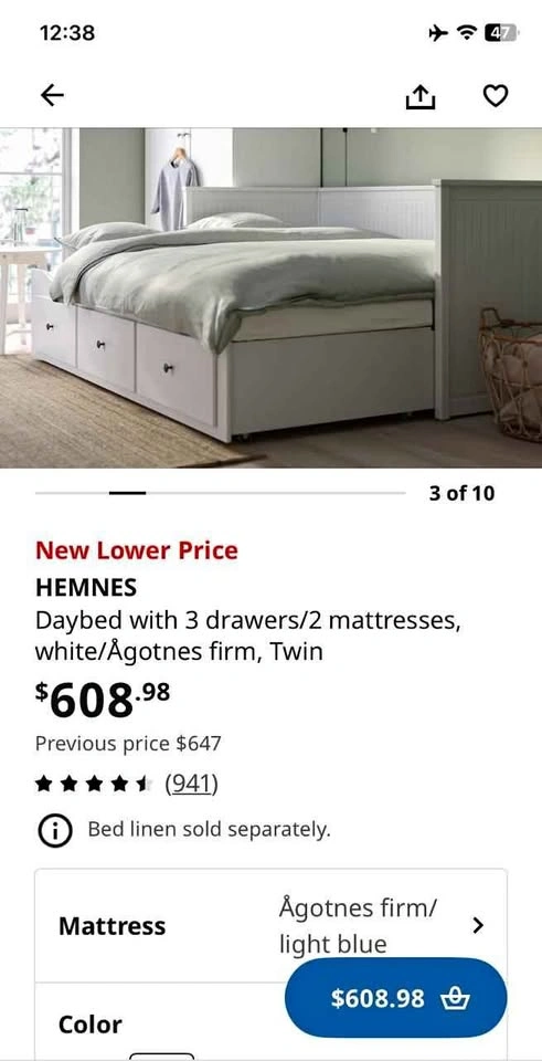 Ikea Daybed with 3 drawers
