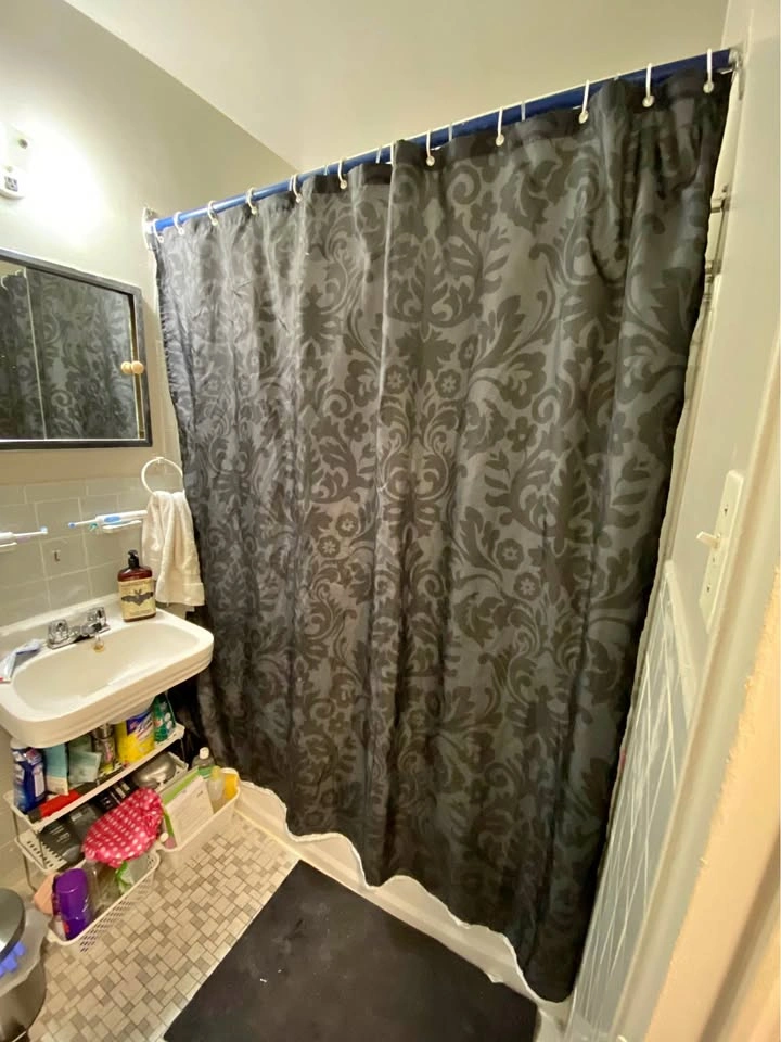 Declutter Black Damask long Shower Curtain 72”