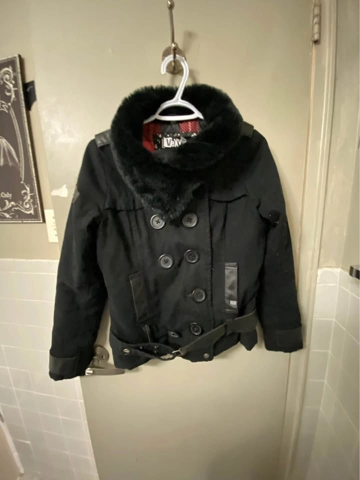 VeXY Black Double-Breasted Faux Fur Collar Jacket - XS - photo 2