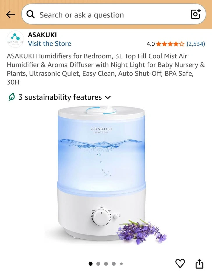 Asakuki Cool Mist Humidifier - Like New / Perfect Condition - photo 3
