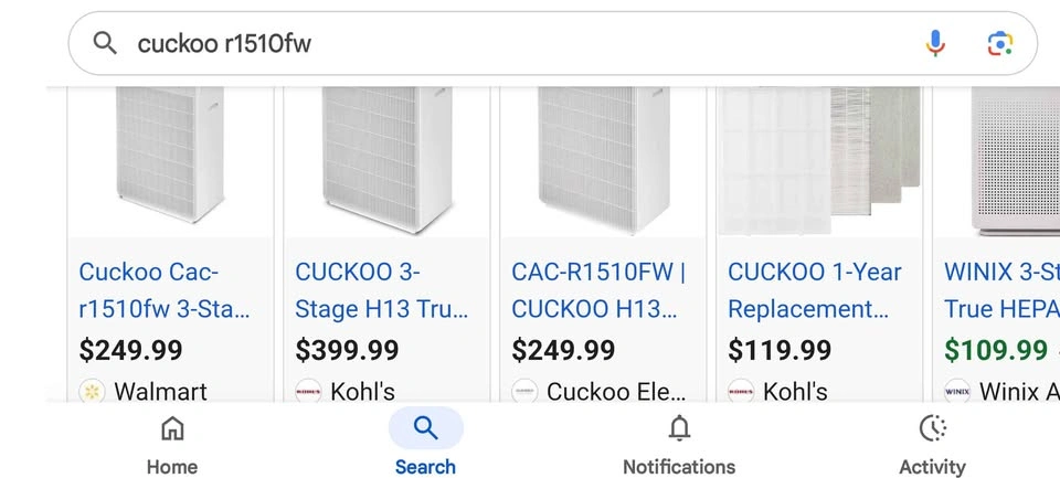 CUCKOO CAC-R1510FW H13 True HEPA Air Purifier - photo 2