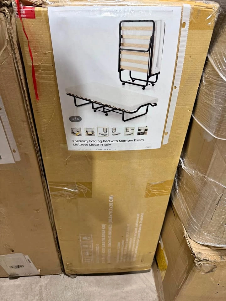 Rollaway Folding Bed with Memory Foam Mattress Made in Italy