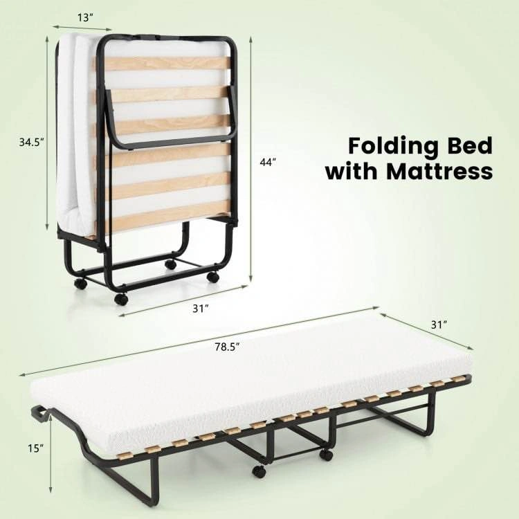 Rollaway Folding Bed with Memory Foam Mattress Made in Italy - photo 4