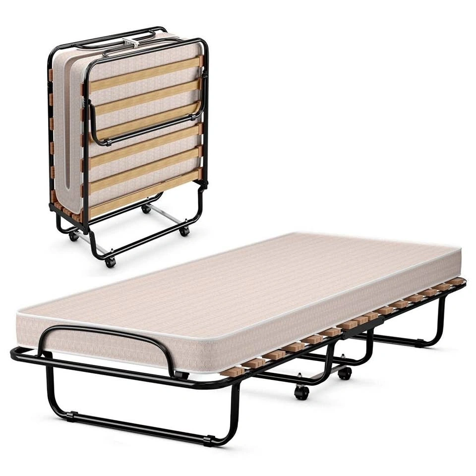 Portable Folding Bed with Foam Mattress and Metal Frame