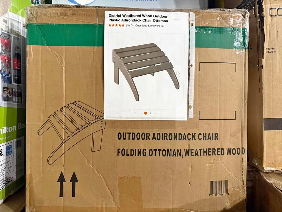 District Weathered Wood Outdoor Plastic Adirondack Chair Ottoman
