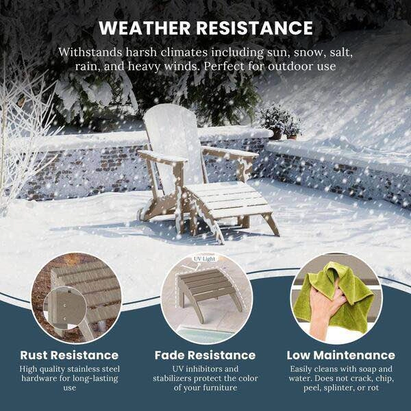 District Weathered Wood Outdoor Plastic Adirondack Chair Ottoman - photo 3