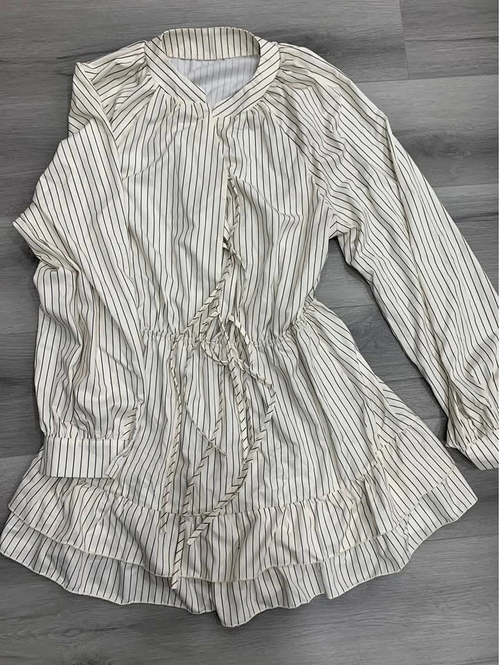 Pinstripe Peplum Long Sleeve Blouse