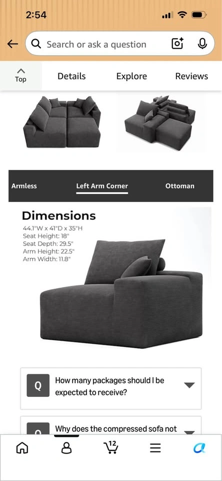Boneless Oversized Corner Sofa Seat (Greige) - photo 4