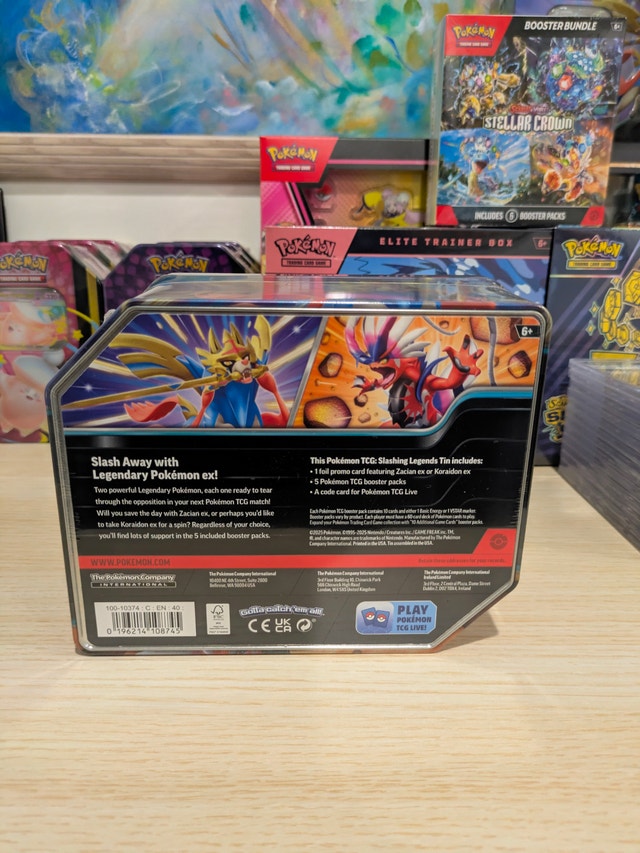 Pokemon S&V Slashing Legends Zacian EX Tin Factory Sealed - photo 2