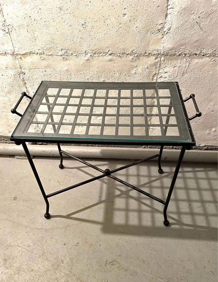 VTG Side Table, Removable Top Tray with Glass Insert (Bombay Com