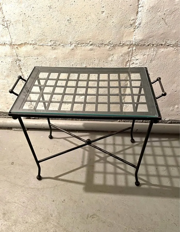 VTG Side Table, Removable Top Tray with Glass Insert (Bombay Com