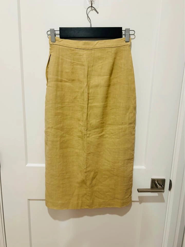 Wilfred Tan Linen Blend Button Front Midi Skirt Size 2 - photo 3