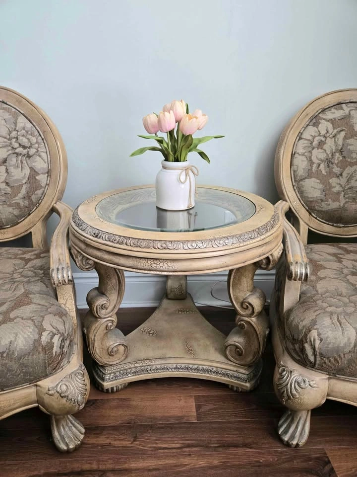 Two Ornate Armchairs and A Side Table Set - photo 2