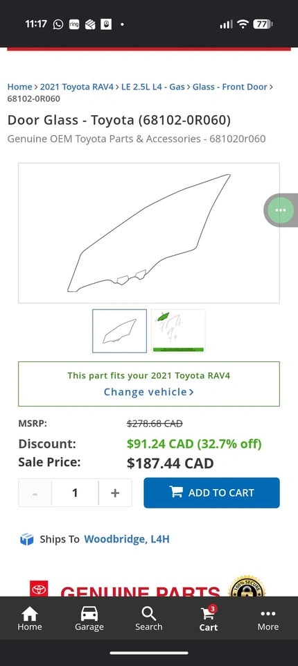 Genuine OEM Toyota RAV4 Front Door Window Glass - Tinted - photo 5