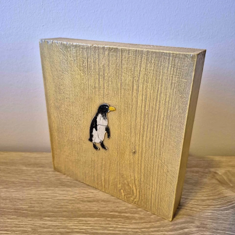 Handmade Hanging Art Block of Penguin