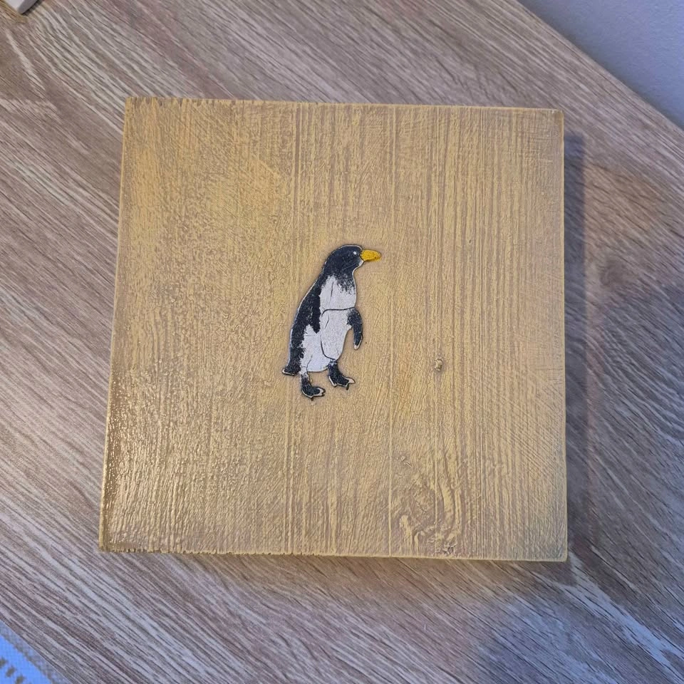 Handmade Hanging Art Block of Penguin - photo 2