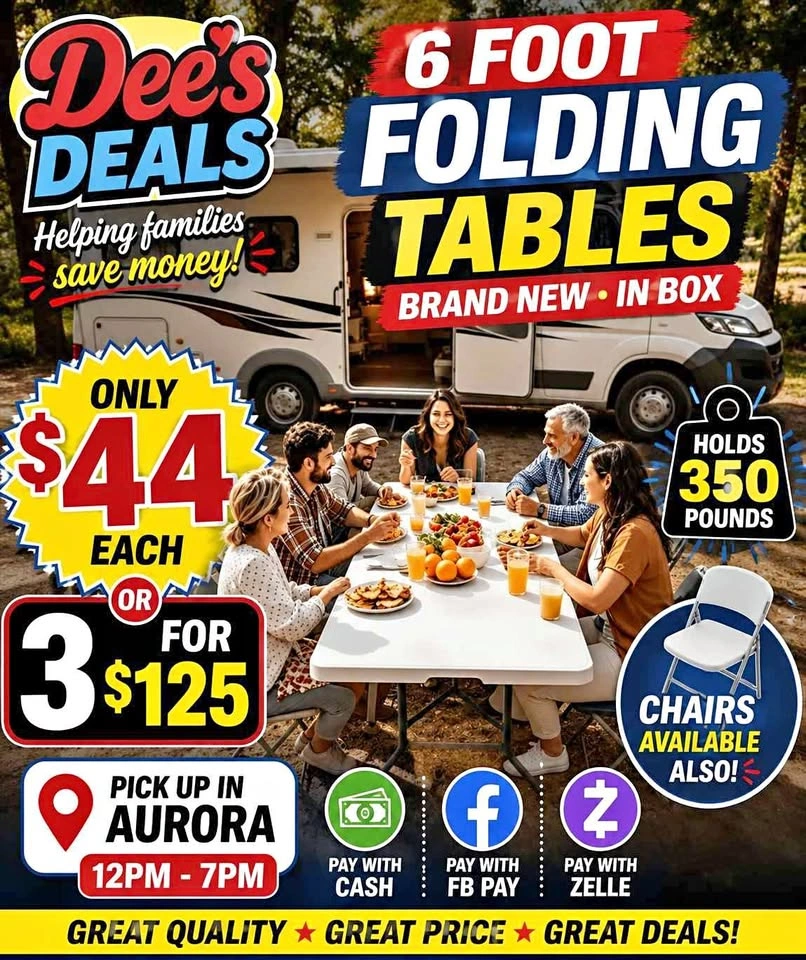 6 foot folding tables BRAND NEW IN BOX ONLY $44