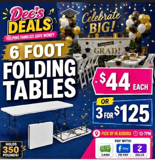 6 foot folding tables BRAND NEW IN BOX ONLY $44