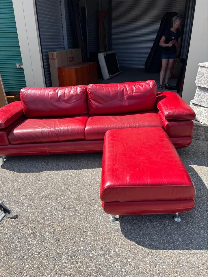Red Leather Couch and Ottoman - photo 2