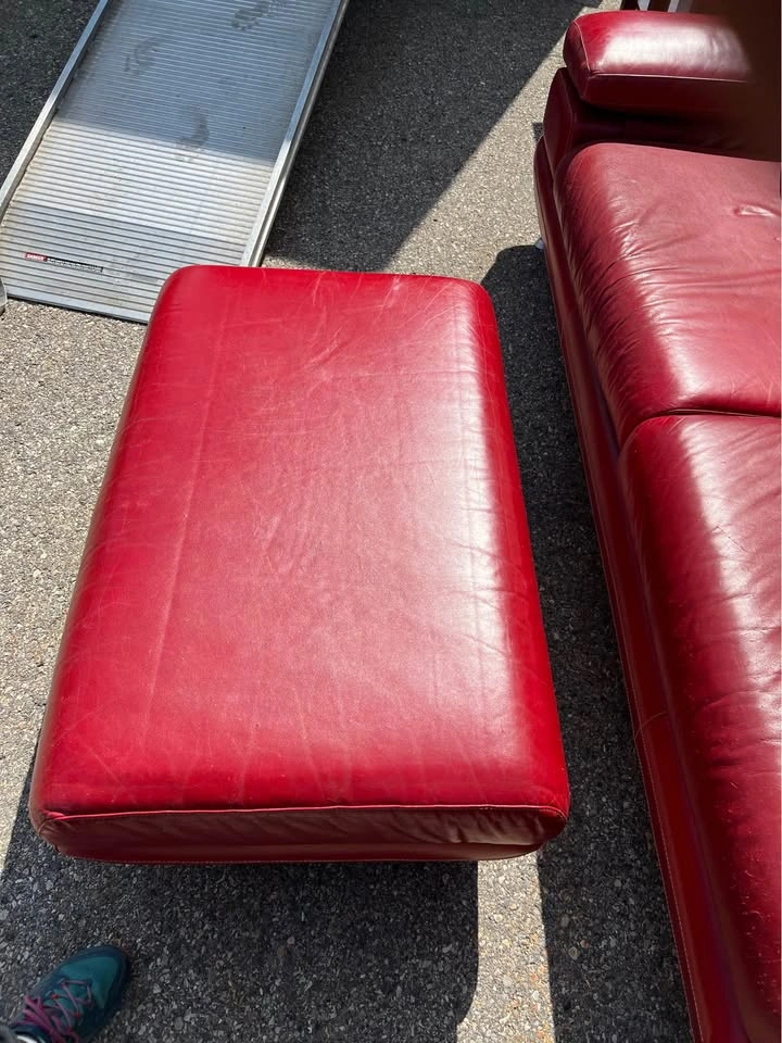 Red Leather Couch and Ottoman - photo 3
