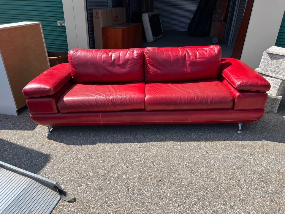 Red Leather Couch and Ottoman - photo 4