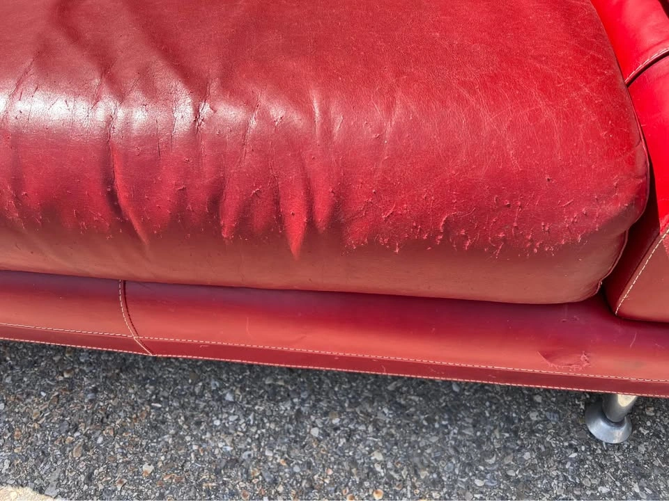 Red Leather Couch and Ottoman - photo 5