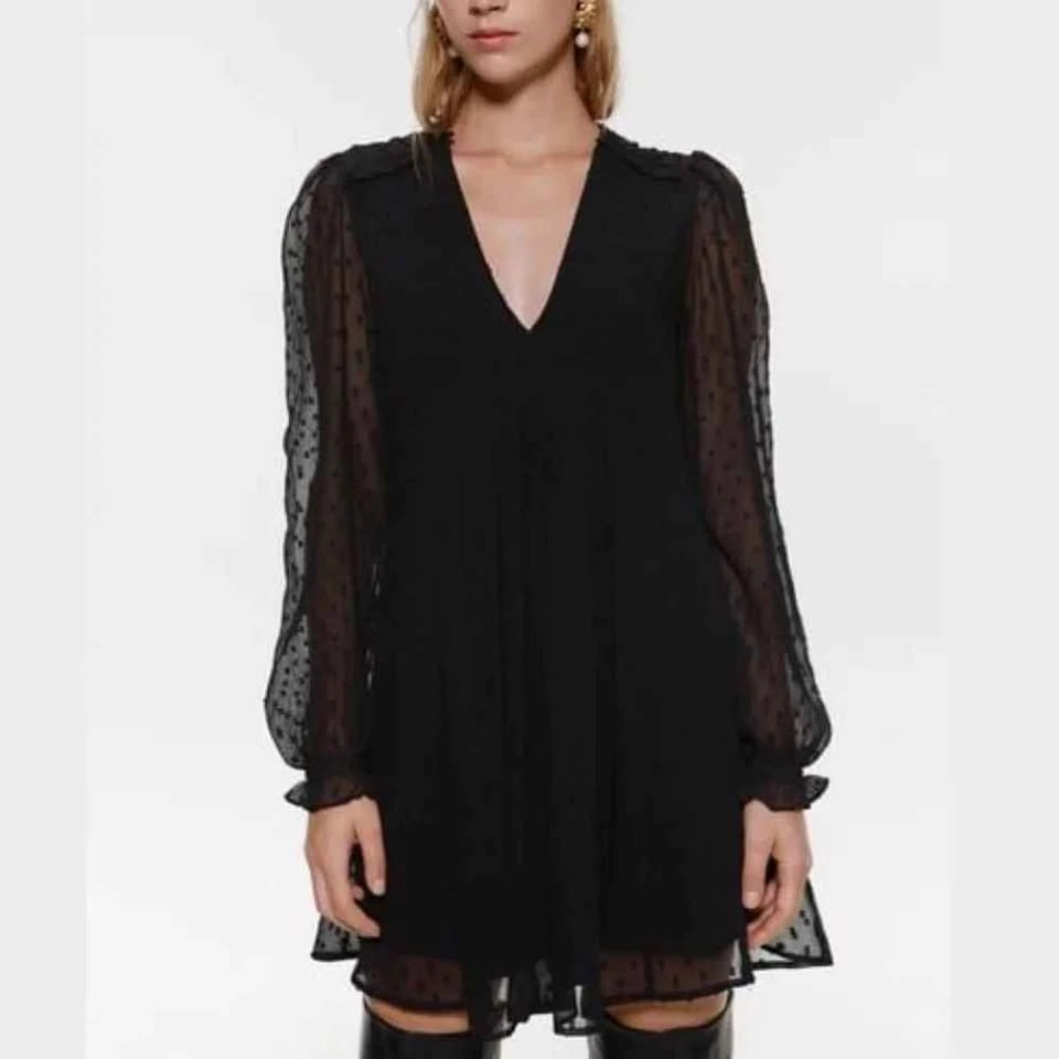 Zara black plumetis pleated mini dress - photo 5