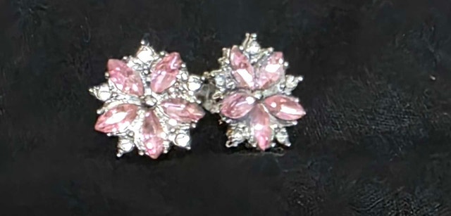 Pink Floral Crystal Stud Earrings