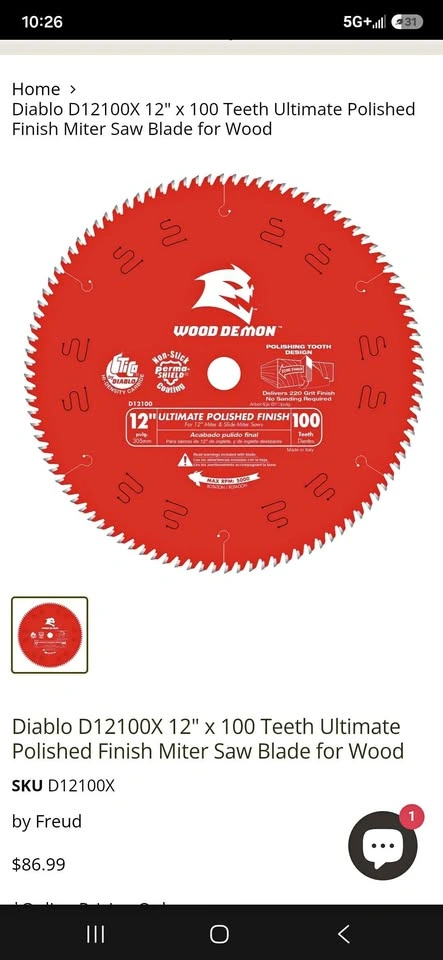 Diablo D12100X 12" x 100 Teeth Ultimate Polished Finish Blade